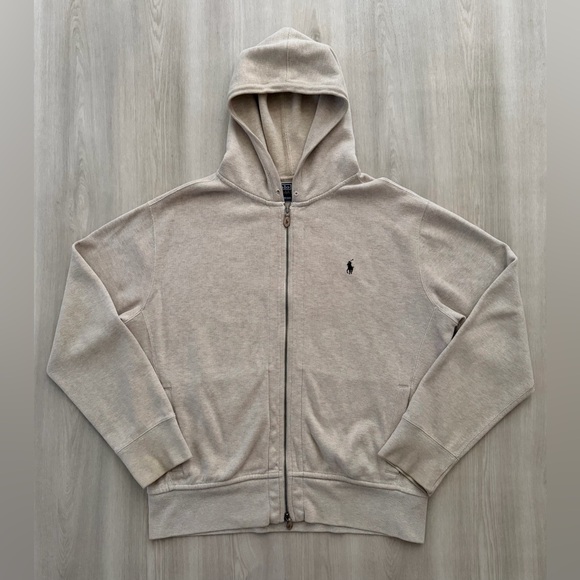 Polo Ralph Lauren Other - Vintage Polo Ralph Lauren Zip Up Hoodie Tan / Khaki / Light Brown Sz XL *stains